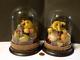 Pair Of 19thc Victorian Wax Fruit Display Art Under Glass Domes