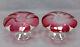 Pair Of American Cranberry Cut To Clear Optic Molded Floral Mushroom Vases C1880