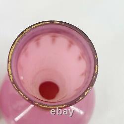 Pair of Antique Bohemian Victorian Pink Art Glass Cased in Clear Vases Enameled