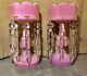 Pair Of Antique Pink Opaque Glass Mantle Lustres