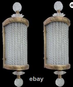 Pair of Antique Victorian Brass & Ribbed Glass Wall Sconces Vintage Art Deco Pair of Antique Victorian Brass & Ribbed Glass Wall Sconces Vintage Art Deco