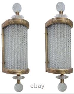 Pair of Antique Victorian Brass & Ribbed Glass Wall Sconces Vintage Art Deco Pair of Antique Victorian Brass & Ribbed Glass Wall Sconces Vintage Art Deco