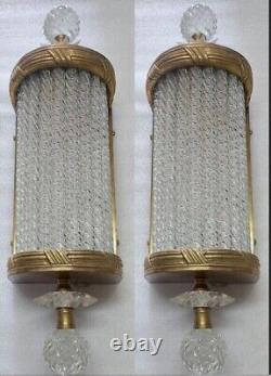 Pair of Antique Victorian Brass & Ribbed Glass Wall Sconces Vintage Art Deco Pair of Antique Victorian Brass & Ribbed Glass Wall Sconces Vintage Art Deco