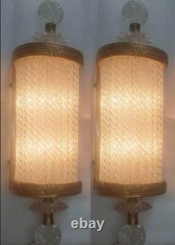 Pair of Antique Victorian Brass & Ribbed Glass Wall Sconces Vintage Art Deco Pair of Antique Victorian Brass & Ribbed Glass Wall Sconces Vintage Art Deco