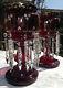 Pair Of Antique Victorian Ruby Glass Mantel Lustres Double Row Drops 14 Tall