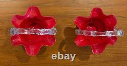 Pair of Antique / Vintage Red Victorian Spatter Glass Baskets With Thorn Handles
