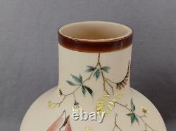 Pair of Bohemian Franz Pallme Konig Hand Enameled Floral Custard Glass Vases