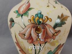 Pair of Bohemian Franz Pallme Konig Hand Enameled Floral Custard Glass Vases