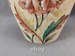 Pair of Bohemian Franz Pallme Konig Hand Enameled Floral Custard Glass Vases