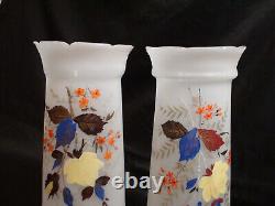 Pair of Bohemian Victorian Hand Enameled Floral Enamel Glass 10 5/8 Inch Vases