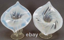 Pair of EAPG Jack in the Pulpit Dugan Twigs Pattern White Opalescent Vases