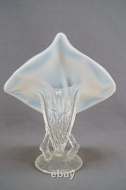 Pair of EAPG Jack in the Pulpit Dugan Twigs Pattern White Opalescent Vases