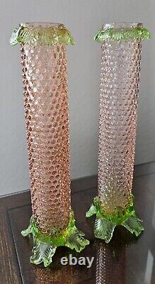 Pair of English Victorian Art Glass Rubina Verde 11 vase