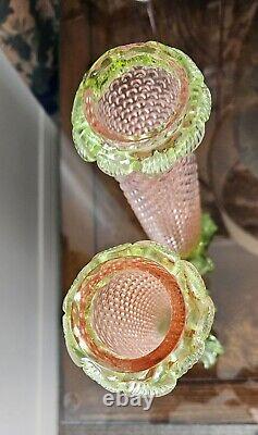 Pair of English Victorian Art Glass Rubina Verde 11 vase