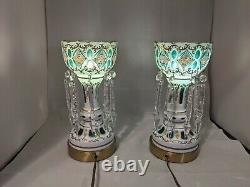 Pair of Green Painted Bohemian Lusters with Electric retrofit 10 1/4