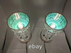 Pair of Green Painted Bohemian Lusters with Electric retrofit 10 1/4
