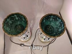 Pair of Green Painted Bohemian Lusters with Electric retrofit 10 1/4