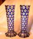 Pair Of Rare 11 Blue Overlay Cut To Clear Punty Vases