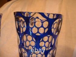 Pair of Rare 11 Blue Overlay Cut to Clear Punty Vases
