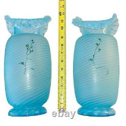 Pair of Vases Stevens Williams Antique Victorian Art Glass Enamel Coralene Blue