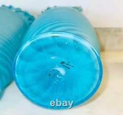 Pair of Vases Stevens Williams Antique Victorian Art Glass Enamel Coralene Blue