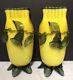 Pair Of Yellow & Green Victorian Art Glass Vases