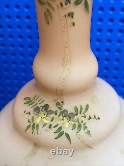 Pairantique Victorian Pink Satin Glass Cased Vase Hand Painted Enamel Decoration