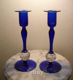 Pairpoint Art Glass 3 Cobalt Blue Controlled Ball Console Pieces