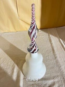 Pairpoint Art Glass Wedding Bell-Opaque withAir Twist Ribbon Handle-Deco Victorian