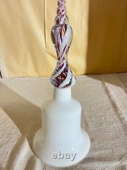 Pairpoint Art Glass Wedding Bell-Opaque withAir Twist Ribbon Handle-Deco Victorian