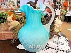 Pairpoint Mt Washington blue cased glass pitcher Diamond optic design