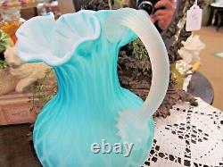 Pairpoint Mt Washington blue cased glass pitcher Diamond optic design