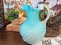 Pairpoint Mt Washington blue cased glass pitcher Diamond optic design