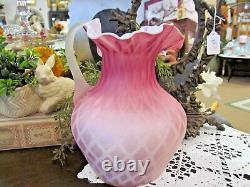 Pairpoint Mt Washington pink cased glass pitcher Diamond optic design