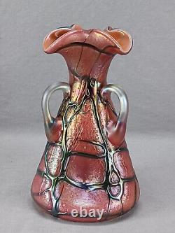 Pallme Konig Bohemian Pink Veined Pompej Iridescent Art Glass Circa 1900-1905