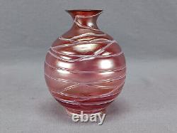 Pallme Konig Iridescent Cranberry Veined Art Nouveau 4 1/4 Inch Vase Circa 1900