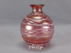 Pallme Konig Iridescent Cranberry Veined Art Nouveau 4 1/4 Inch Vase Circa 1900