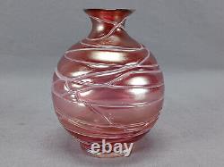 Pallme Konig Iridescent Cranberry Veined Art Nouveau 4 1/4 Inch Vase Circa 1900