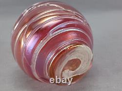 Pallme Konig Iridescent Cranberry Veined Art Nouveau 4 1/4 Inch Vase Circa 1900