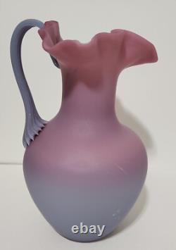 Peachblow Pink Purple Satin Victorian Art Glass Pitcher 9 3/4 T