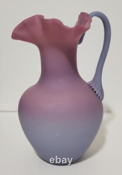 Peachblow Pink Purple Satin Victorian Art Glass Pitcher 9 3/4 T
