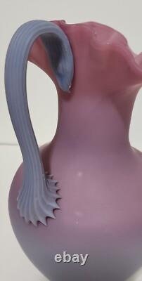 Peachblow Pink Purple Satin Victorian Art Glass Pitcher 9 3/4 T