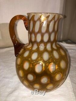 Phoenix Glass Amber Opalescent Coindot Round Neck Ball Pitcher-Mid 1880s Scarce