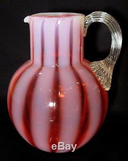 Phoenix Glass Cranberry Opalescent Wide Stripe Water Pitcher Jug