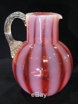 Phoenix Glass Cranberry Opalescent Wide Stripe Water Pitcher Jug