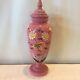 Pink 13 Bristol Glass Victorian Porcelain Enameled Urn With Lid Hand Painted