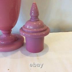 Pink 13 Bristol Glass Victorian Porcelain Enameled Urn with Lid Hand Painted
