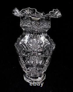Portuguese Victorian Style Mold Blown Clear Glass Large 12 1/2 Ruffled Vase