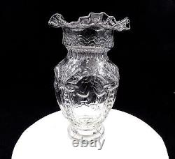 Portuguese Victorian Style Mold Blown Clear Glass Large 12 1/2 Ruffled Vase