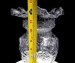 Portuguese Victorian Style Mold Blown Clear Glass Large 12 1/2 Ruffled Vase